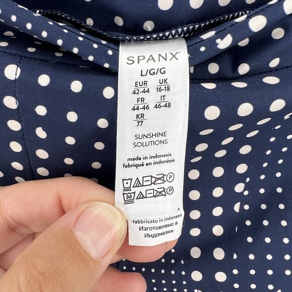 SPANX Patchwork Polka Dot 4" Sunshine Shorts Womens Size Large Navy Blue - Picture 8 of 12